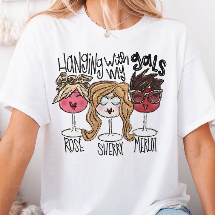 Par.tees by Party On! - Wholesale T-Shirt (Graphic) - Women's - Wine Hanging With My Gals Cafe Bar Country Club Graphic Tee
