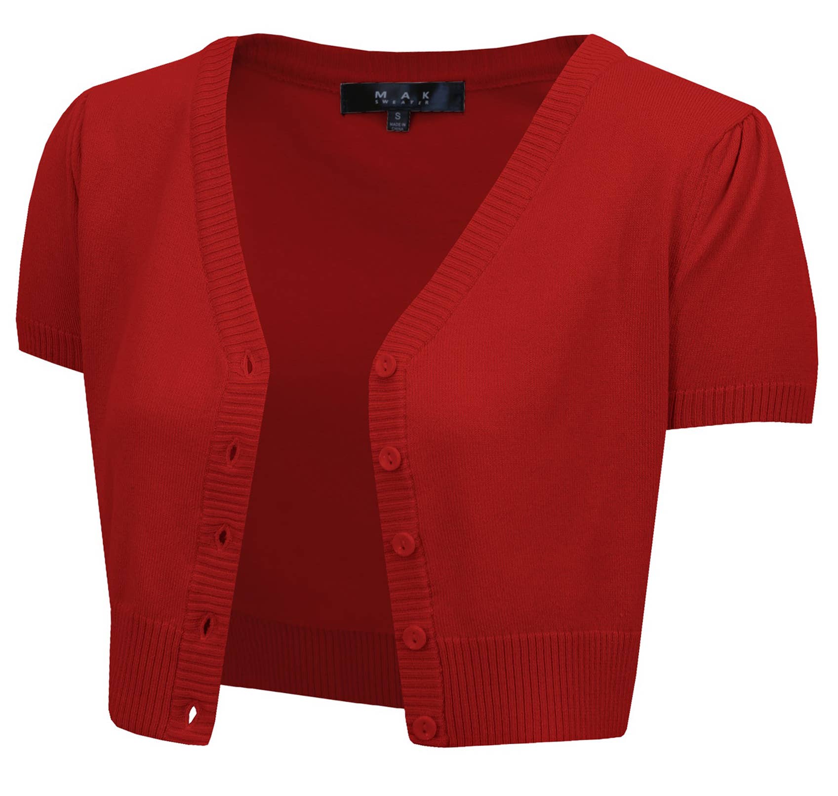 Mak - Vente Cardigan – femme - Cardigan boléro court à manches courtes bouffantes et col en V HB213749