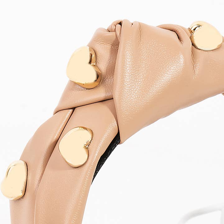 Collections by Fame Accessories - Wholesale Fashion Headband - Women's - Heart Studs Faux Leather Head Band