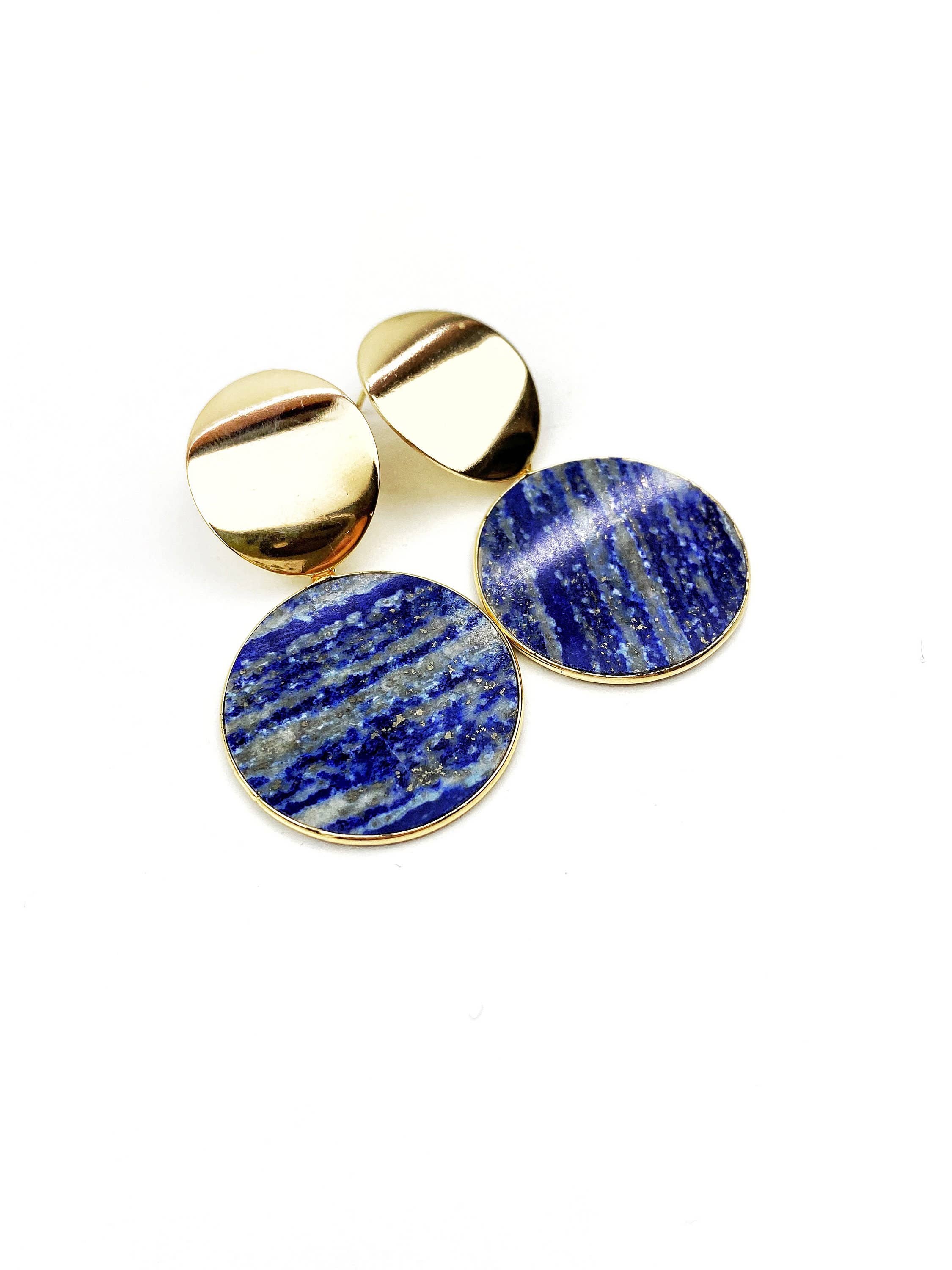 Black Lamb Design - Wholesale Dangle earrings - Cobalt Blue Lapis Lazuli Gold Dome Stud Earrings