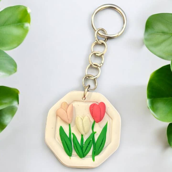 Vårblommig accessoarväska charm - Tulpan nyckelring för wholesale av CFlowerCo