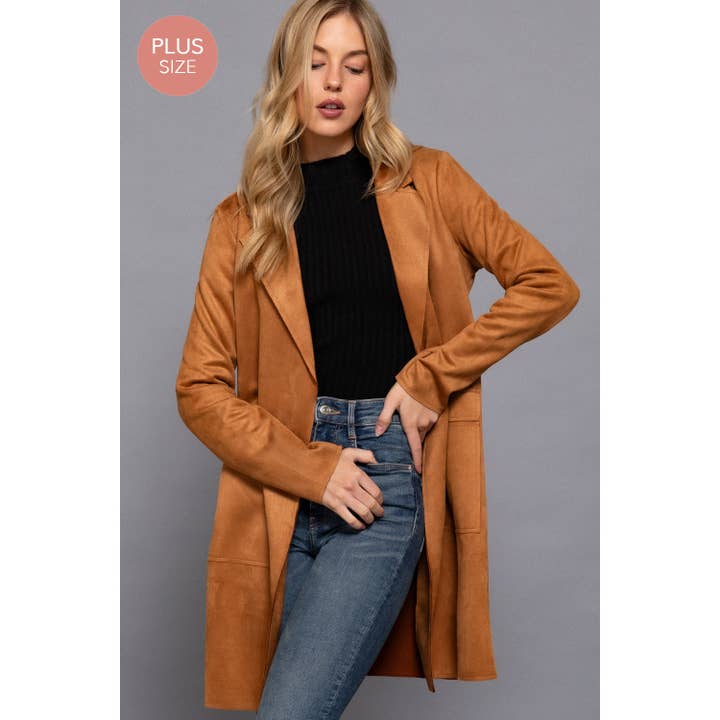 PLUS LONG SLV FAUX SUEDE OPEN JACKET for wholesale by Apolline