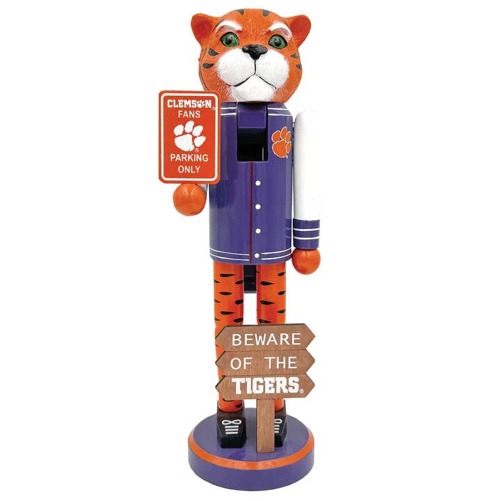 12" Clemson Beware of the Tigers Nutcracker for wholesale by Santa’s Workshop Inc.