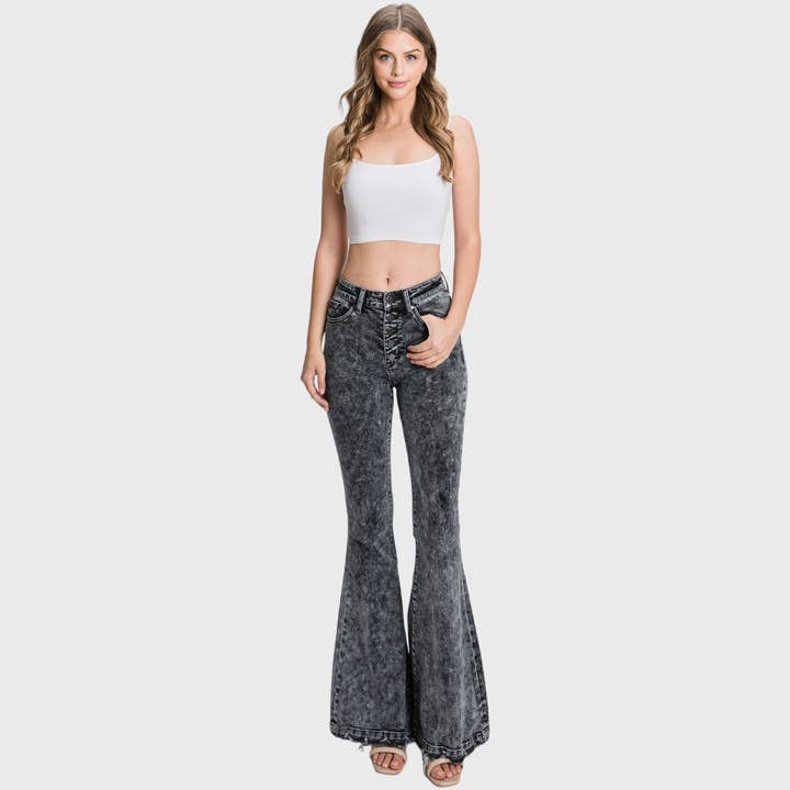 Petra153 - Wholesale Jeans - Women's - P226EFH-BA. BUTTON UP SUPER HIGH RISE STRETCH EXTREME FLARE