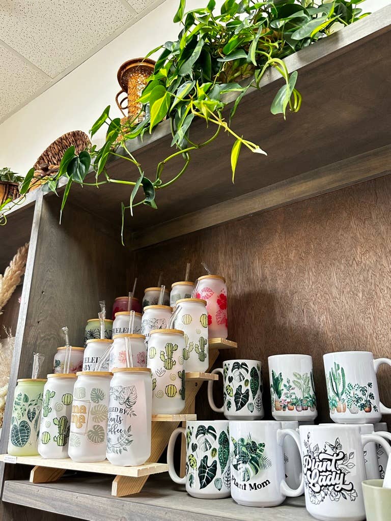 KraftyKathyDesignsCo - Wholesale Drinking Glass/Cup - Fueled by Plants 18oz Glass Cup (Frosted) Beer Can 1