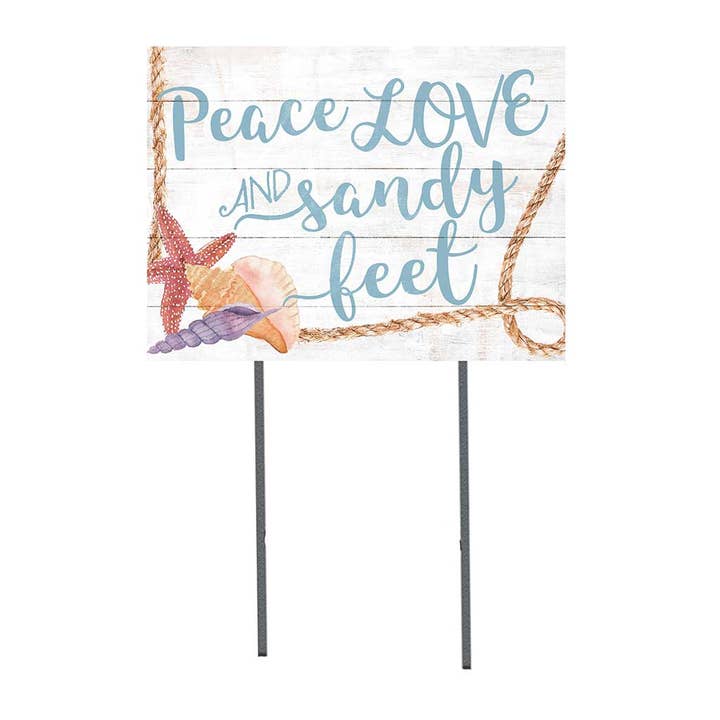 18x24 Peace Love Sandy Feet Seashells Lawn Sign for wholesale by Kindred Hearts