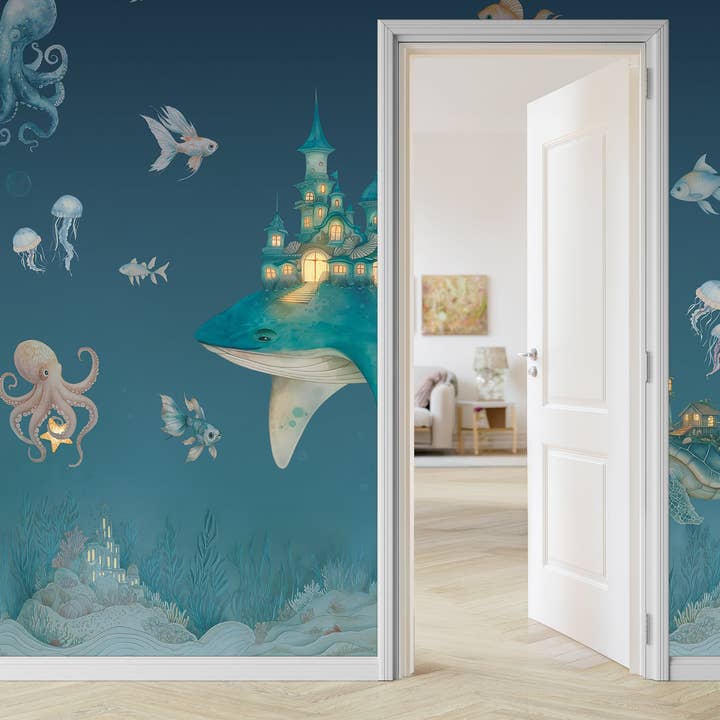 Magical Ocean Fantasy Whale Kids Wallpaper Night Version for wholesale by Prime Decor Wallpaper