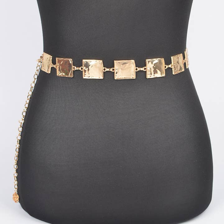 Hammered Square Metal Chain Belt for wholesale by 3AM BY H&D ACCESSORIES