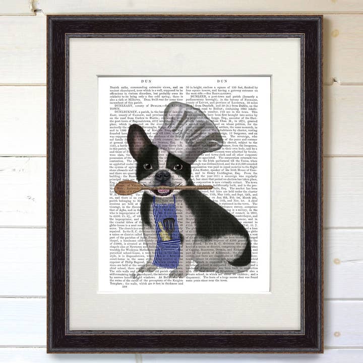 Impression d'art de chef bouledogue français, impression d'art de livre de chien pour la vente par FabFunky Ltd