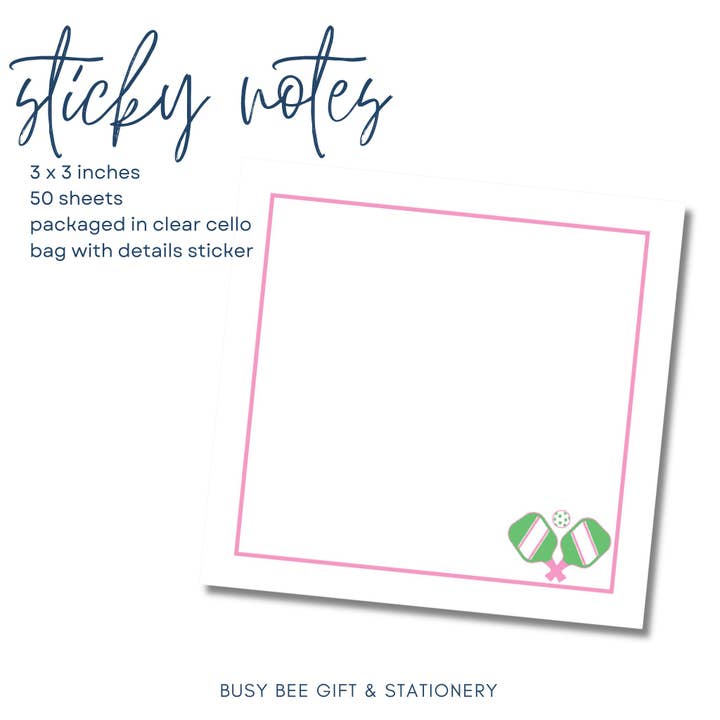 Pickleball Sticky Notes 3x3 inches for wholesale by Busy Bee Gift