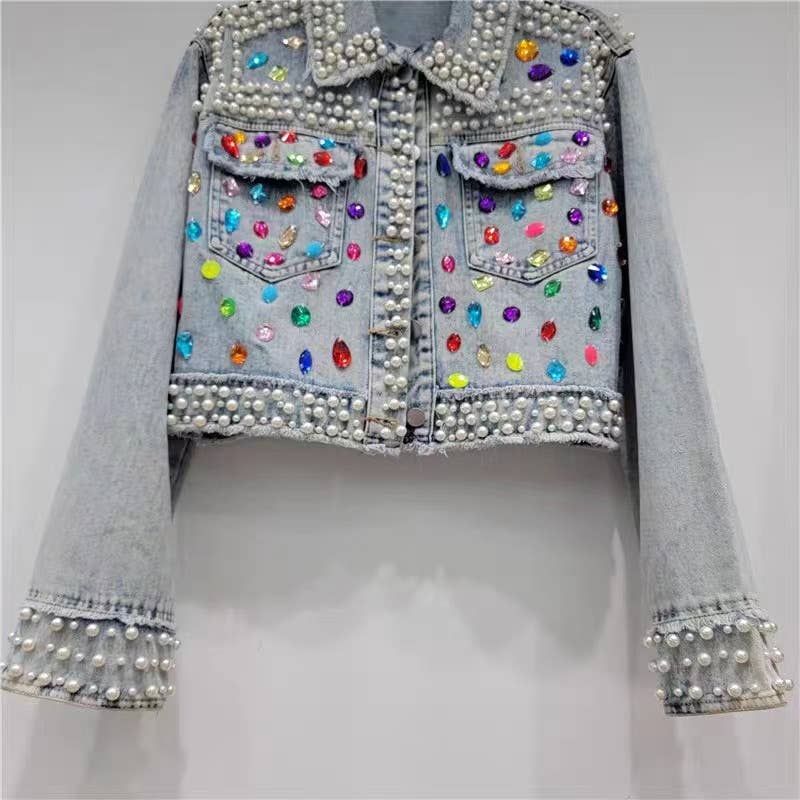 Blue JK025 Glam Gemstone Denim Jacket for wholesale on Faire2