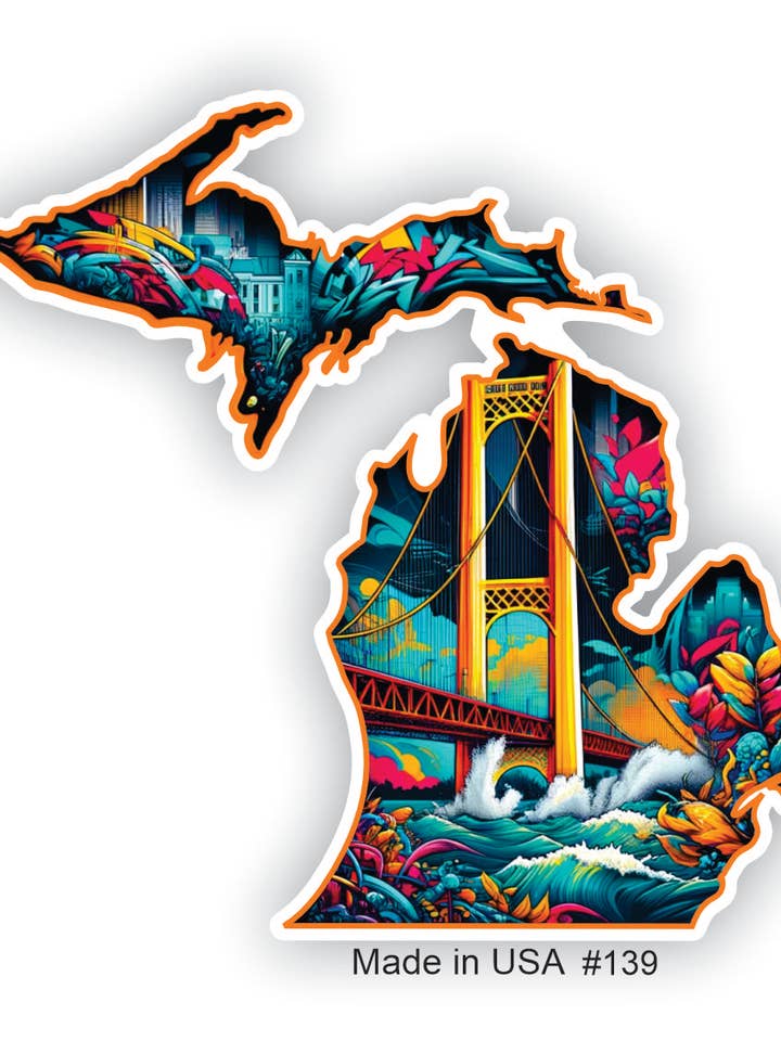 Michigan Vibrant Bridge und Stadtaufkleber für den Großhandel von Big monkey