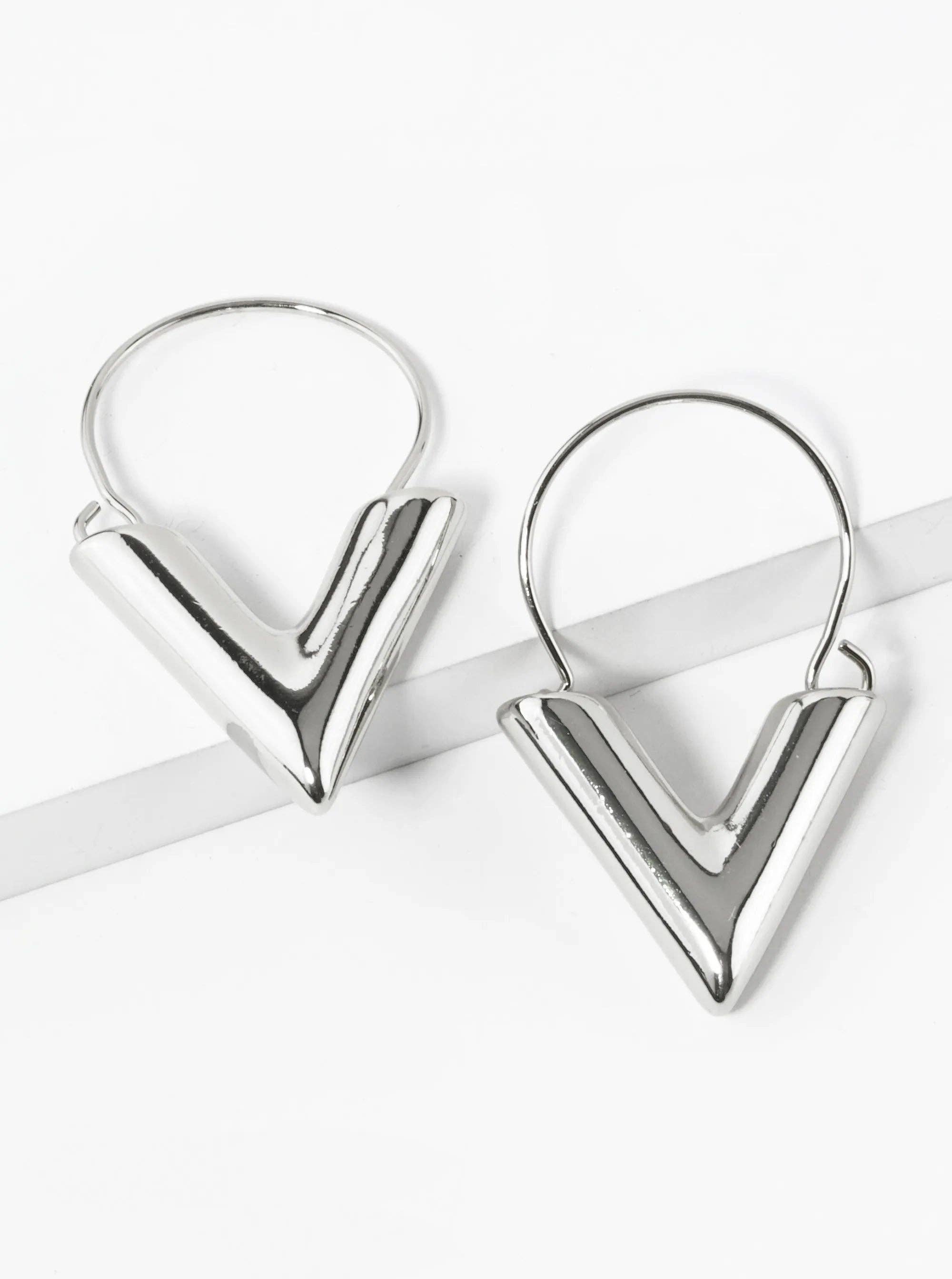 Wild Honey - Wholesale Dangle Earrings - 14K Gold Dipped Hollow Chevron Drop Earrings0