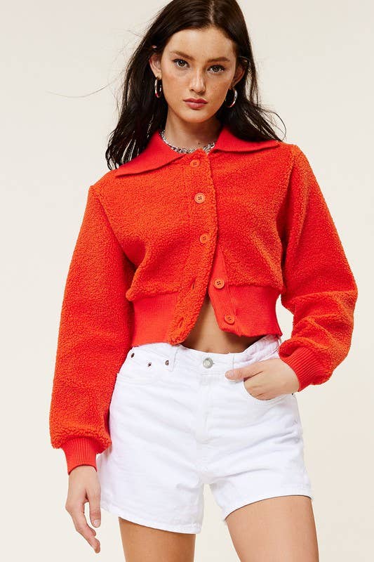 Mimosa - Wholesale Jacket - Women's - Cropped Teddy Jacket with Contrast Ribbed Collar19