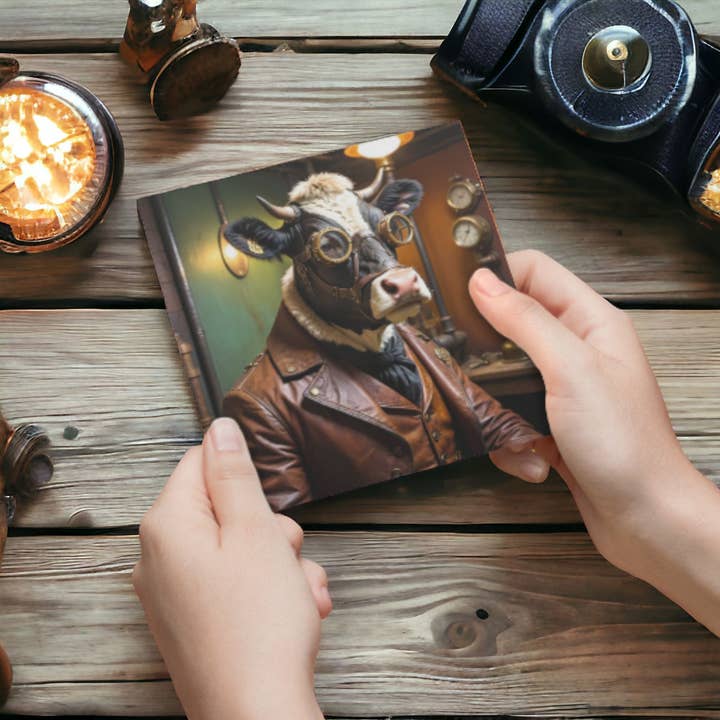 Carte de vœux Steampunk Cow pour la vente par Moose & Co