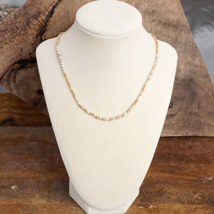 PennyLine inc - Wholesale Beaded/Pearl Necklace - Dainty Classic Beaded Necklace – Matte Gold and Semi-Precious Stones