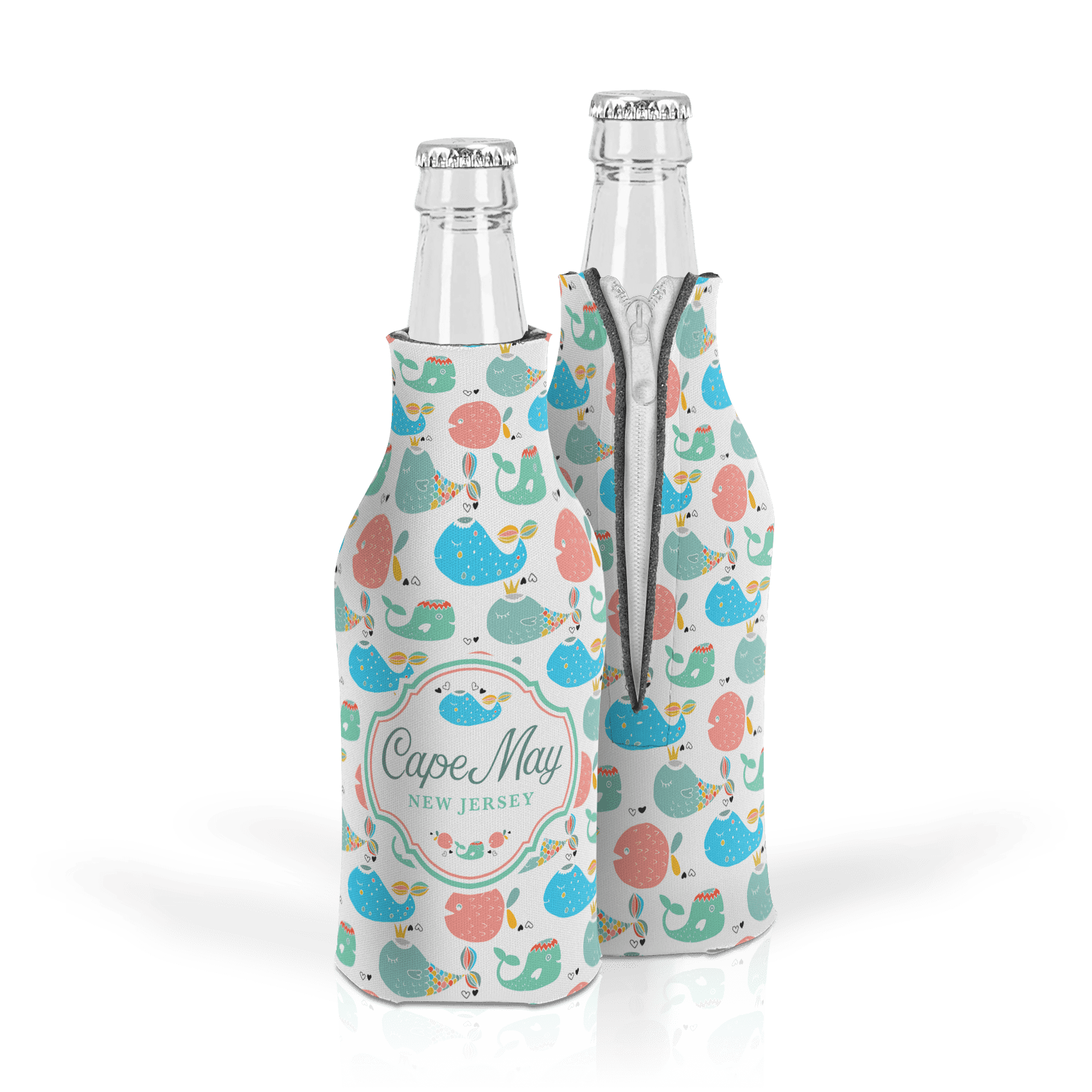 Matrix – wholesale Water bottle – Customizable Scuba Foam Zippered Bottle: Fish And Whale Pat0