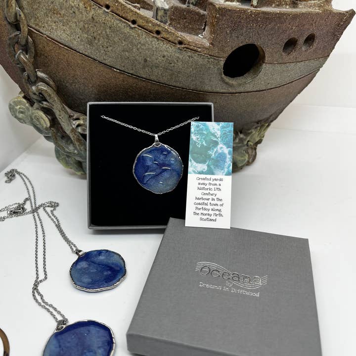 Oceana by Dreams in Driftwood - Wholesale Pendant/Charm Necklace - Ocean necklace | water Droplets | Blue Resin pendant