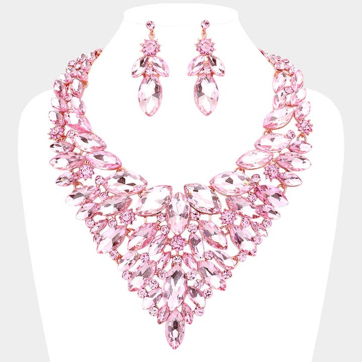 Marquise Stone Cluster Statement Evening Necklace Set for wholesale by Sensibling Corp.