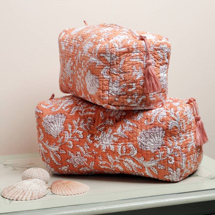 Cream Cornwall - Wholesale Makeup/Cosmetic Bag - Coral Seashell Flower Cosmetic Bag - Small