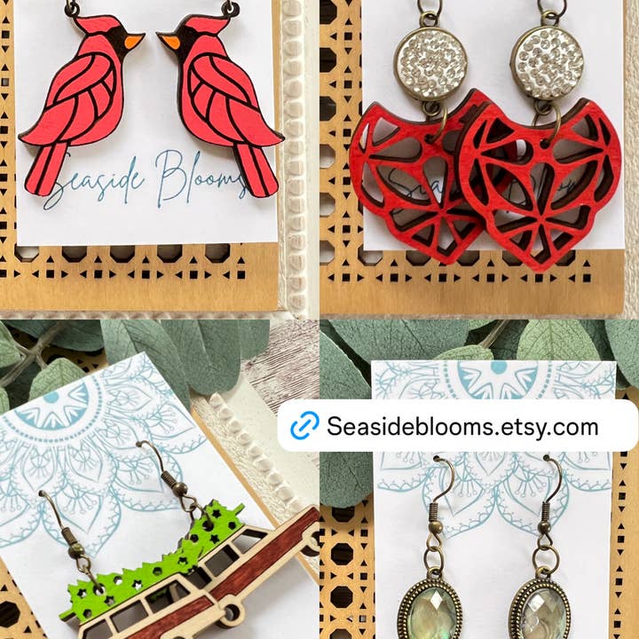 Seasideblooms - Wholesale Dangle Earrings - Christmas vacation hand painted lightweight maple woodÂ