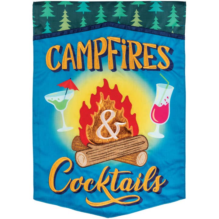 "Campfires & Cocktails" Double Applique Garden Flag for wholesale by FlagTrends by Carson