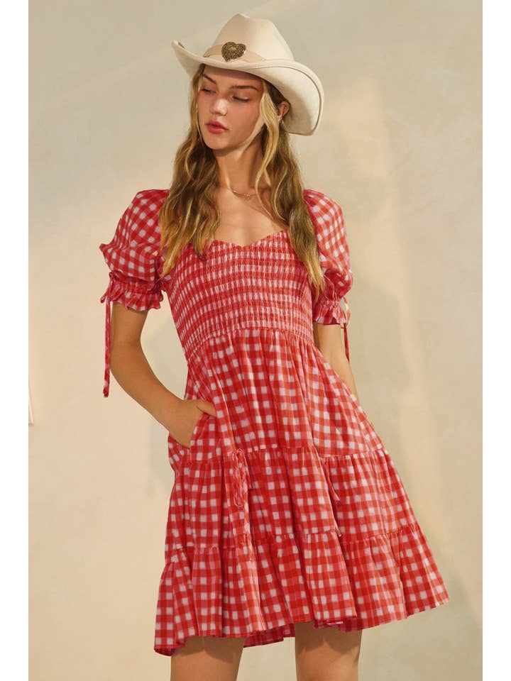 Oddi - Wholesale Dress - Women's - Gingham Puff Sleeve Dress1