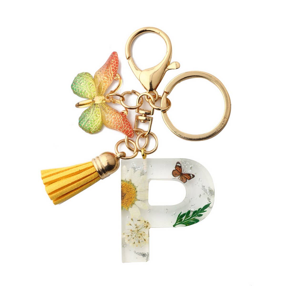 ACCITY - Wholesale Keychain - Women's - Flower Letter Keychain with Yellow Butterfly Charm_CWAB509014