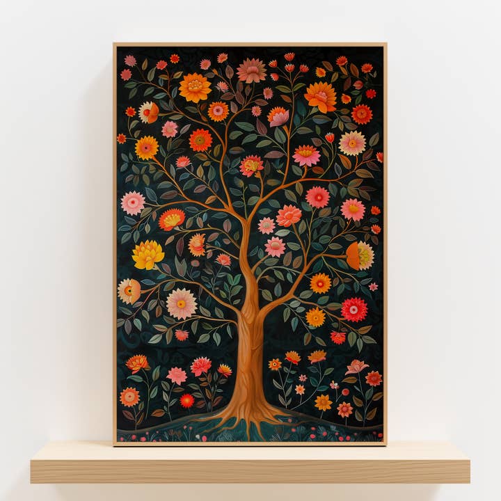 Rajasthani Art – Colorful Indian Tree of Life Wall Decor for wholesale by IuliiaArtPrints