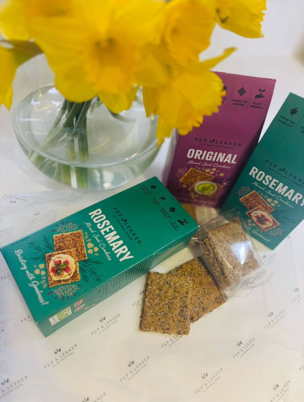 Pep & Lekker - Venta al por mayor Crackers - Galletas de Semillas Sin Gluten - Romero & Original (110g) (x8)10