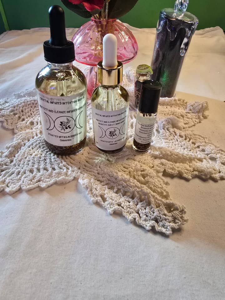 Protect and Cleanse Crystal Infused Body Oil for wholesale by Chaotic Crystal Chick Co.