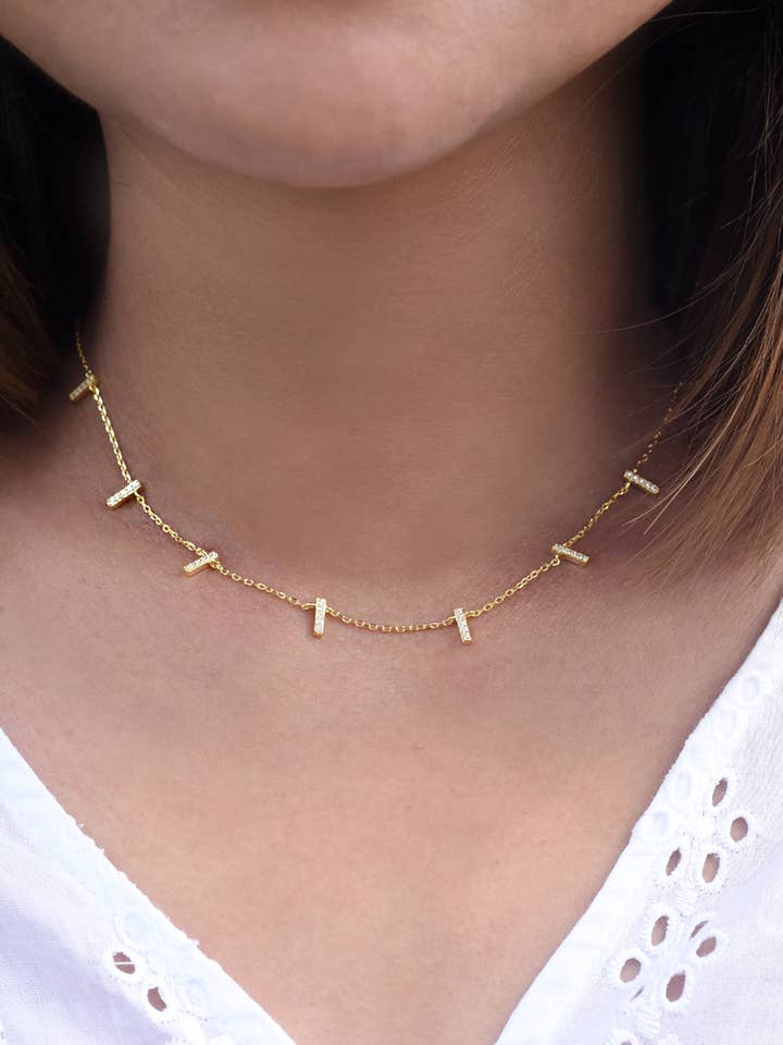 925 Silver multi cz bar necklace for wholesale by FELIX Z DESIGNS