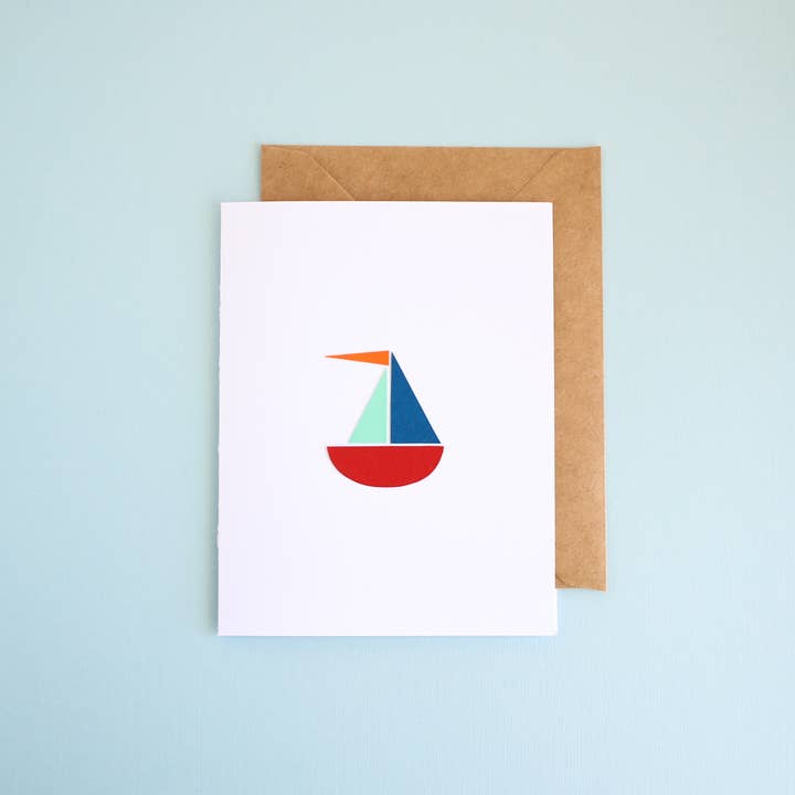 Baby Sailboat, Original Paper-Cut Greeting Card for wholesale by Wheat Art Company