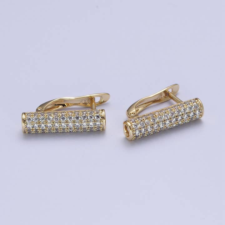 Micro Paved CZ Cylinder Tube English Lock Earrings AE1034 for wholesale by Aim Eternal