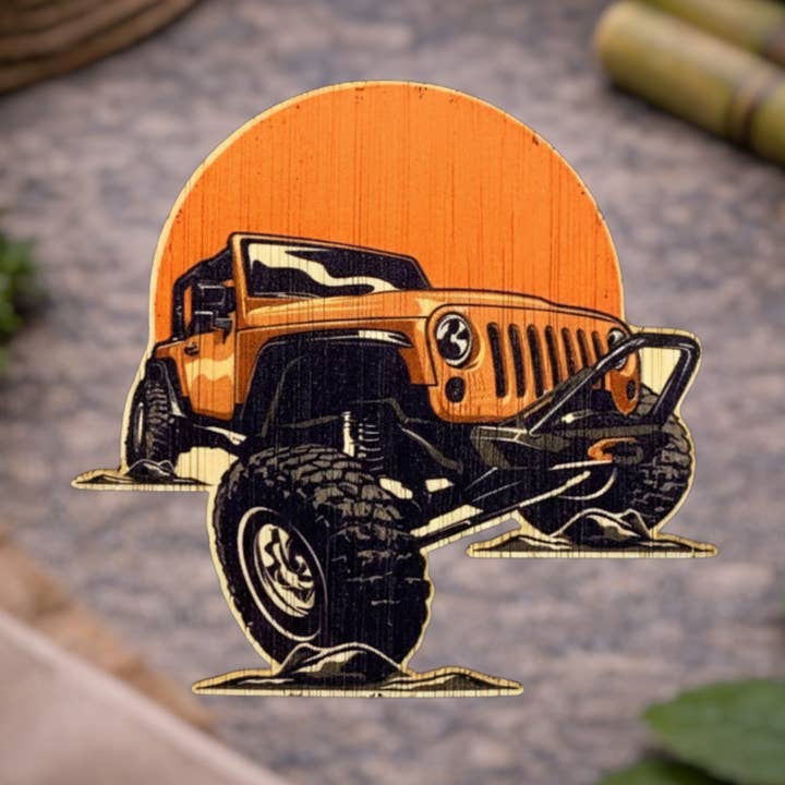 Orange Jeep for engroshandel hos Bamboo Wood Stickers