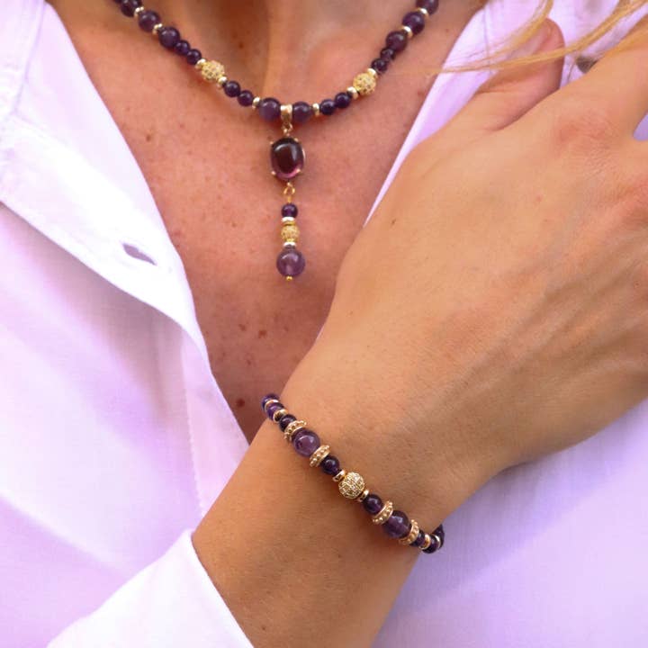 Bracciale in bronzo, ametista e zirconi Alime per la vendita all'ingrosso da parte di PLATADEPALO