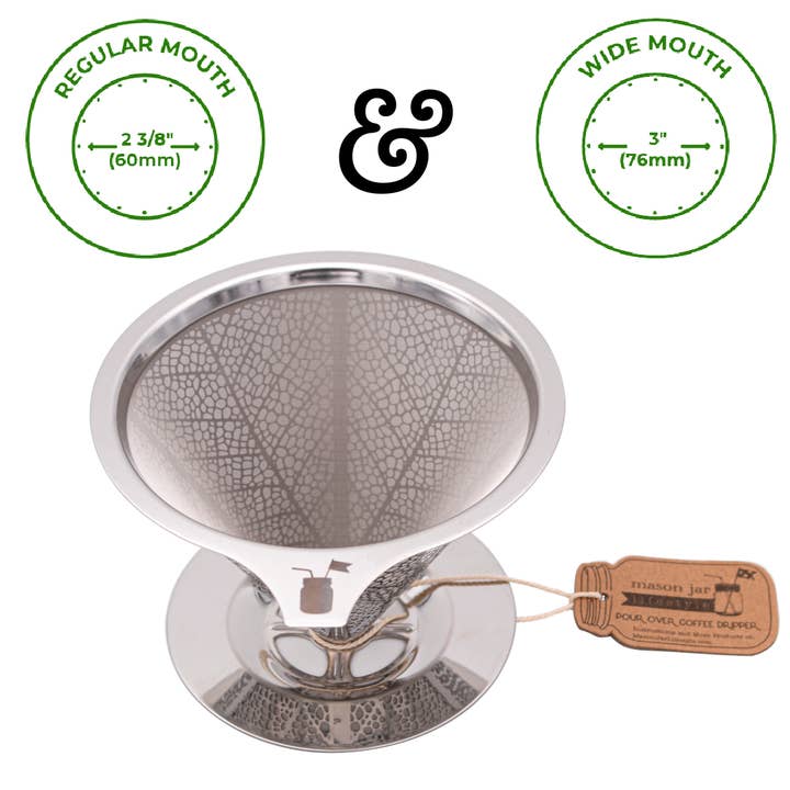 Mason Jar Lifestyle - Wholesale Pour Over & Dripper - Stainless Steel Pour Over Drip Coffee Filter for Mason Jars