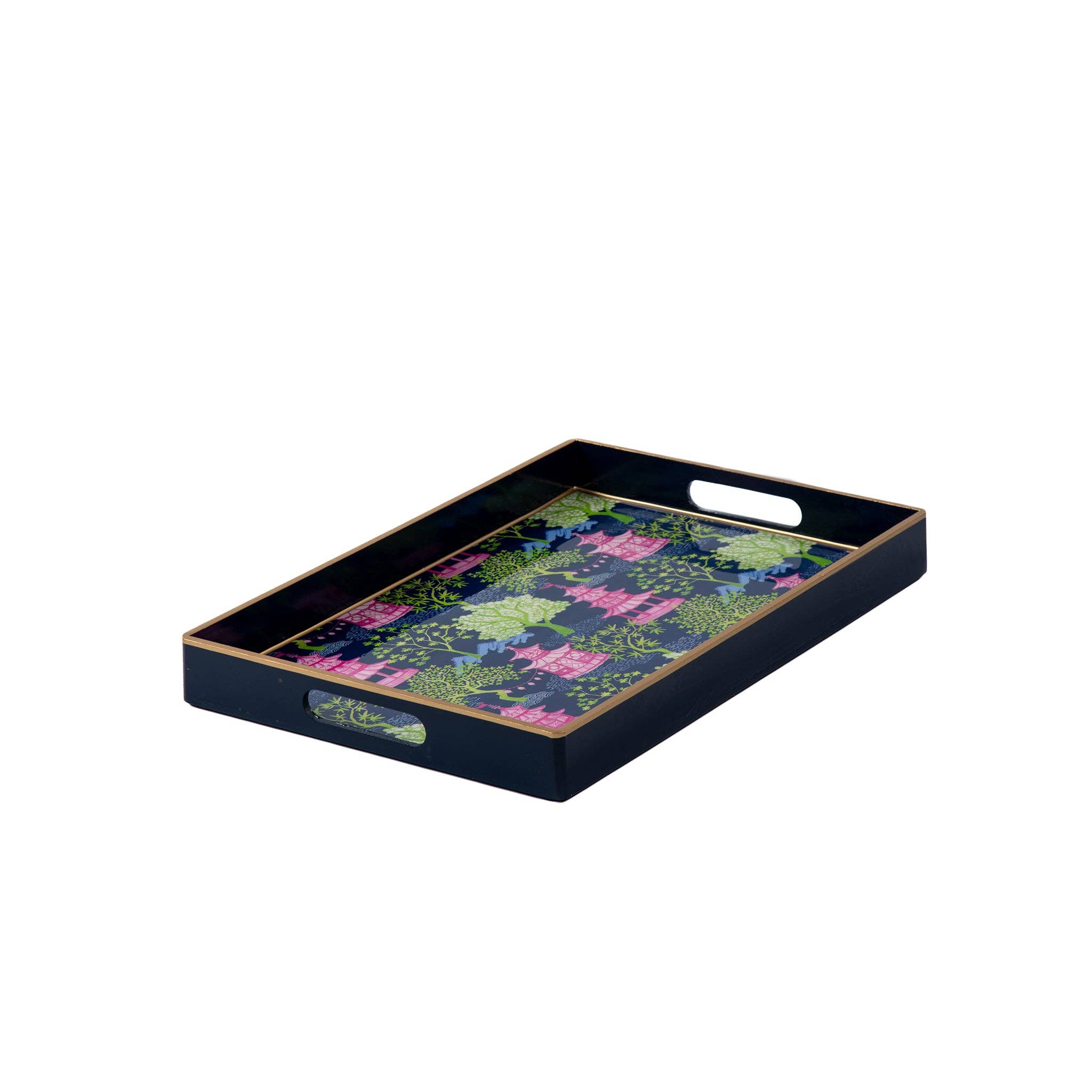 Navy Lime Garden Party Enameled Rectangular Tray 10x15 for wholesale on Faire4