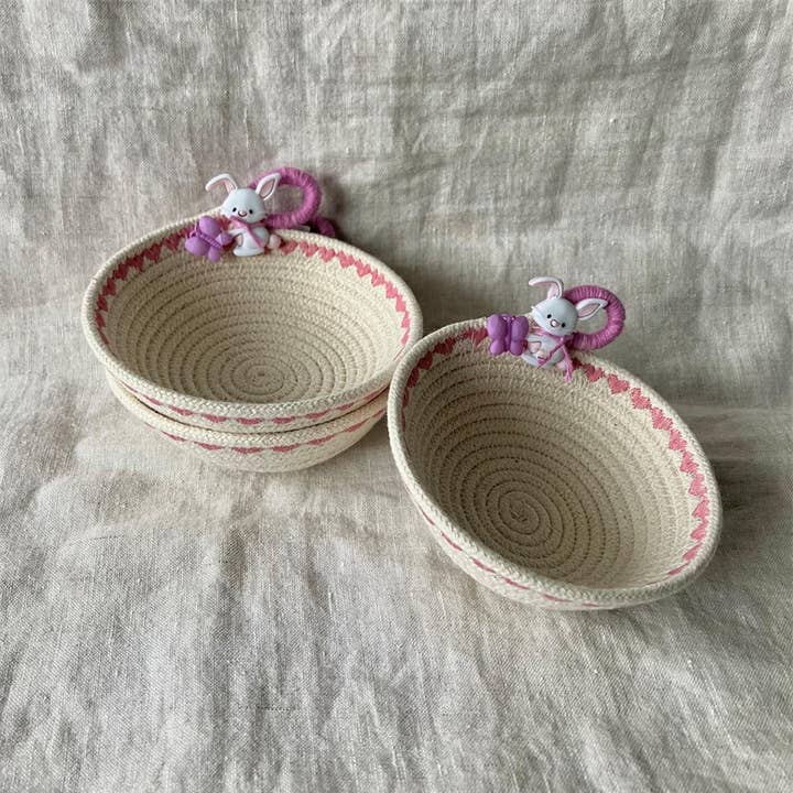 Bunny Trinket Rope Bowl with Butterfly Button for wholesale by Artwork by Sandra Naufal