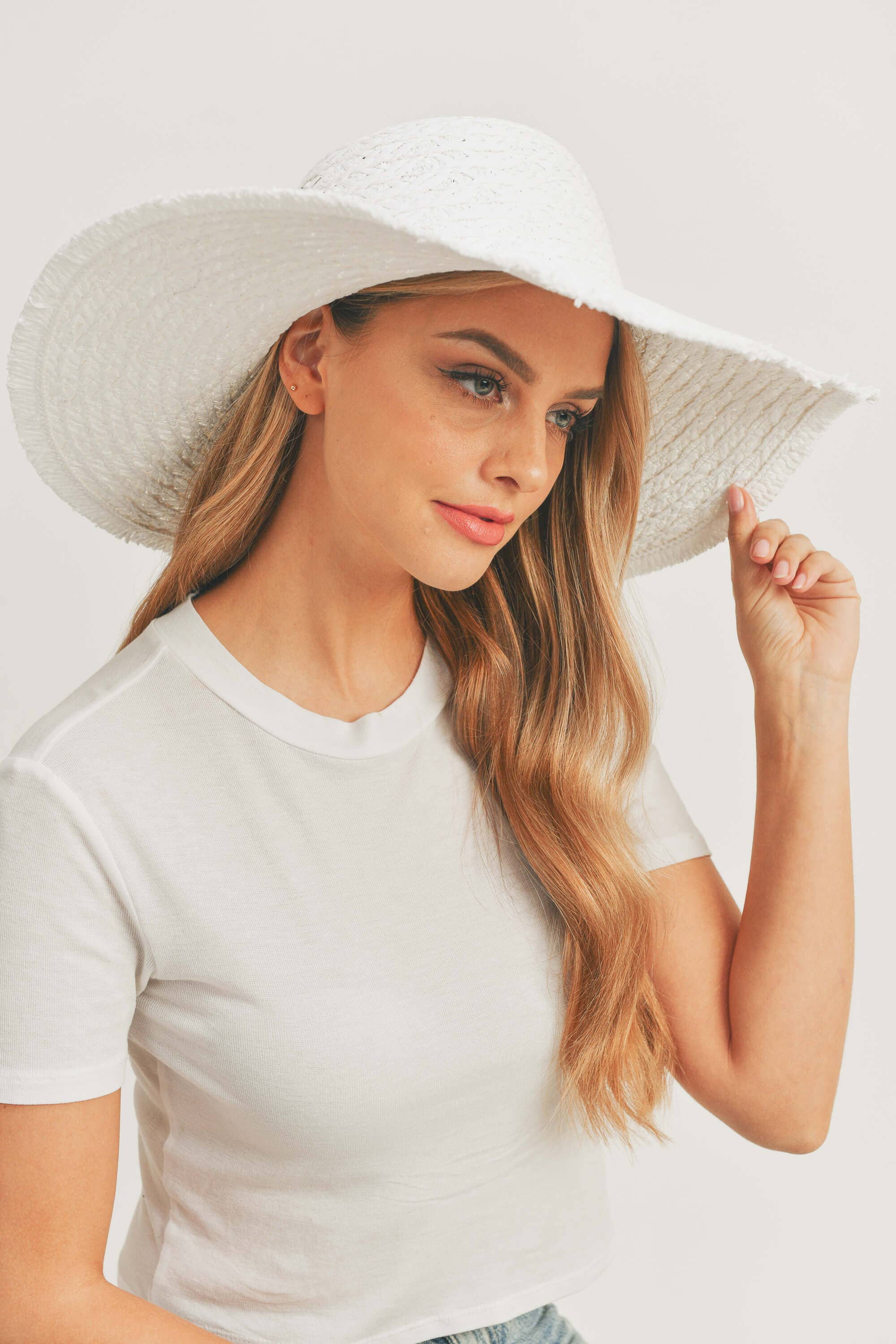 MiMi Wholesale - Wholesale Straw Hat - Women's - MH0095 Floppy Straw Sun Hat with Frayed Edges8