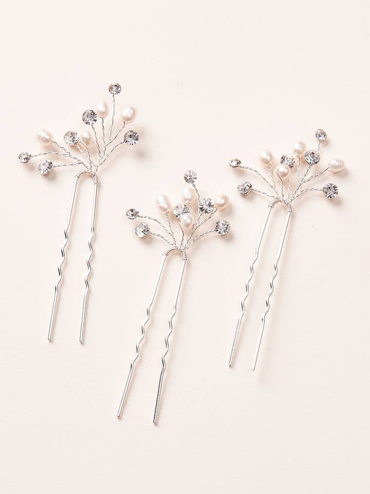 Abigail Freshwater Pearl Hair Pins (Set of 3) for wholesale by Dareth Colburn Designs