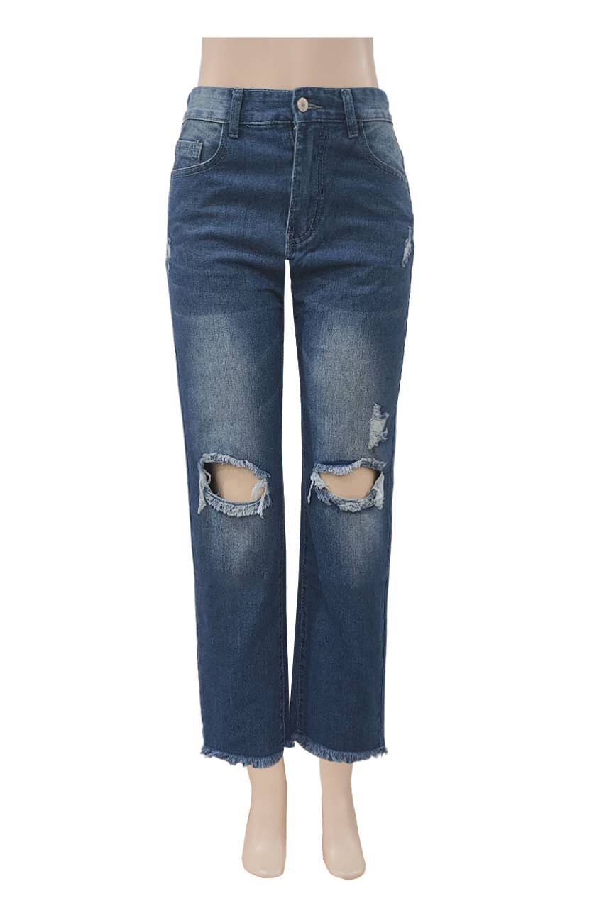 Blue Slim slit cropped women's jeans for wholesale on Faire0