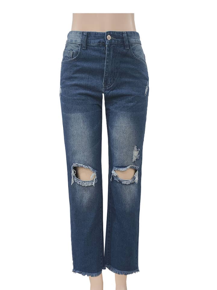 Blue Slim slit cropped women's jeans for wholesale on Faire0