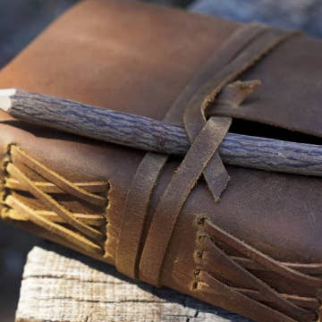 Backwoods Provisions - Wholesale Journal/Diary - Genuine Leather Journal with Antiqued Handmade Pages, Leather Strip Closure, and Wooden Pencil5