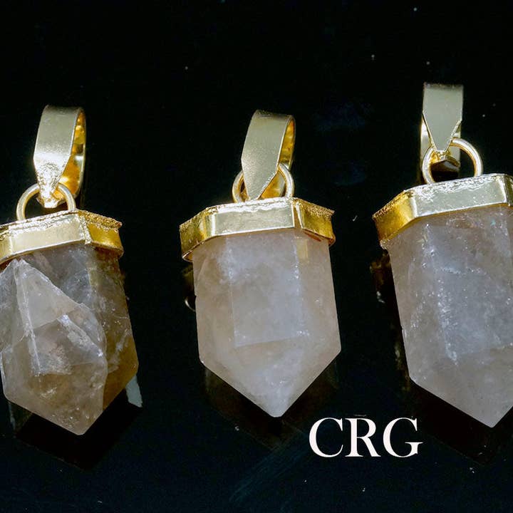 Cantidad: colgante pequeño de cuarzo ahumado con punta de lápiz, chapado en oro para venta al por mayor de Crystal River Gems LLC