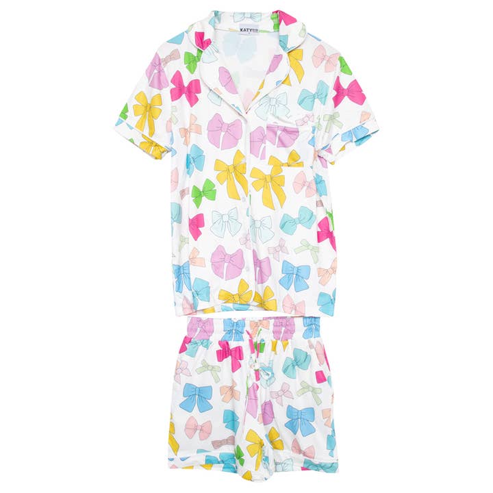 White Multicolored Coquette Bows Mother's Day Loungewear Set for wholesale on Faire