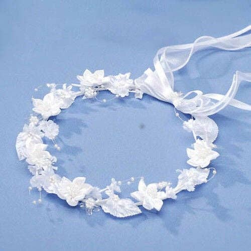 Star Flower Bridal Crown, White for wholesale by Tremont Floral Supplies