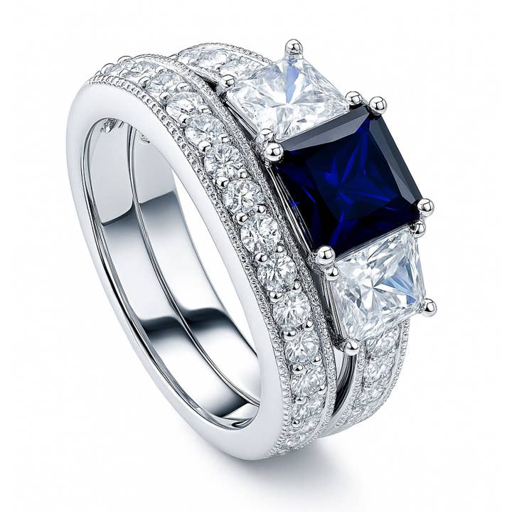 Ensemble de bagues de fiançailles à 3 pierres en argent sterling BERRICLE avec zirconium. pour la vente par BERRICLE