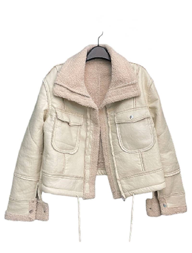 safistyle - Wholesale Leather Jacket - Women's - Faux Leather Sherpa-Lined Jacket10