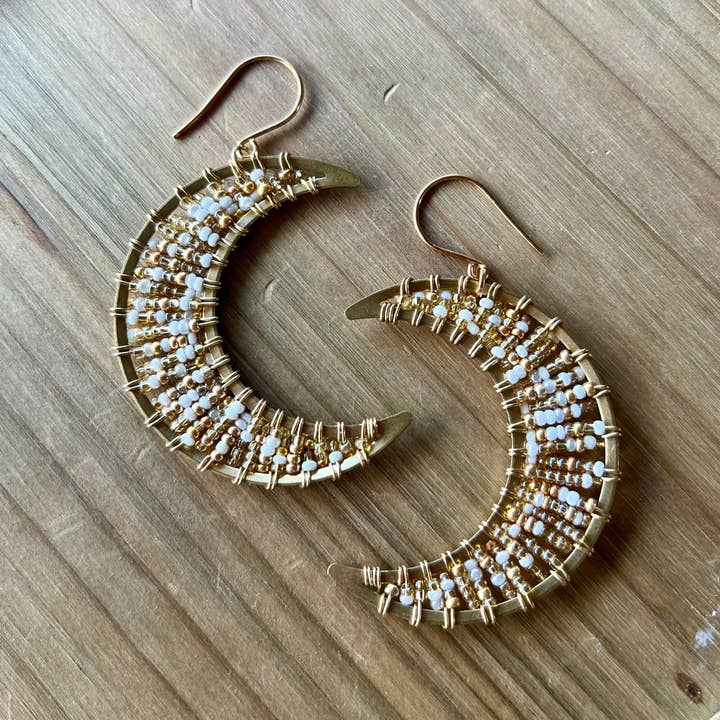 MorninGloria's - Wholesale Dangle Earrings - Large Beaded Crescent Luna Brass Moon Earrings1
